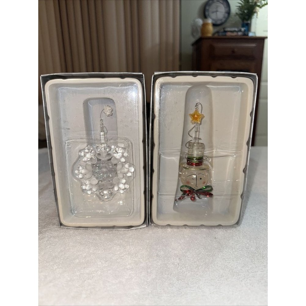 Lot of 2 Department 56 Tiny Bubbles Clip-On Ornaments Light - Up Snow Man